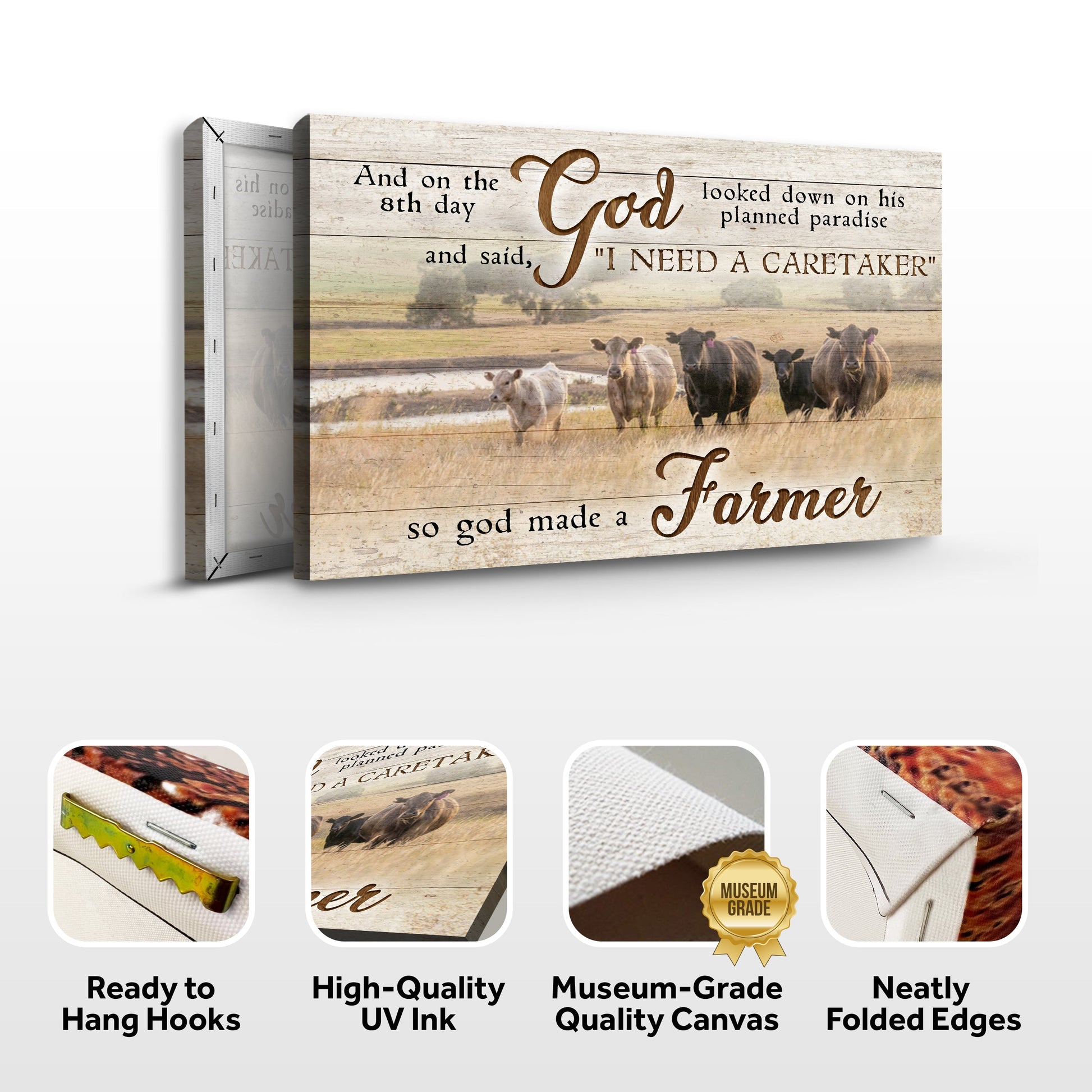 Canvas sign On The 8th Day God Made A Farmer Sign III by Tailored Canvases rustic wood on Tampa Home & Garden Store
