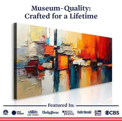 Colorful Abstract Wall Art II canvas with impasto in warm oranges and blues Tailored Canvases on Tampa Home & Garden Store