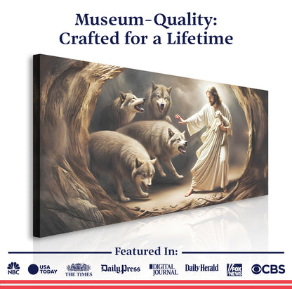 Jesus Protects The Lamb From Wolves Faith Wall Art III canvas by Tailored Canvases on Tampa Home & Garden Store