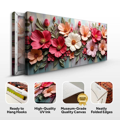 Canvas Colorful Floral Realistic Wall Art II, pink and peach flowers on blue-gray background on Tampa Home & Garden Store