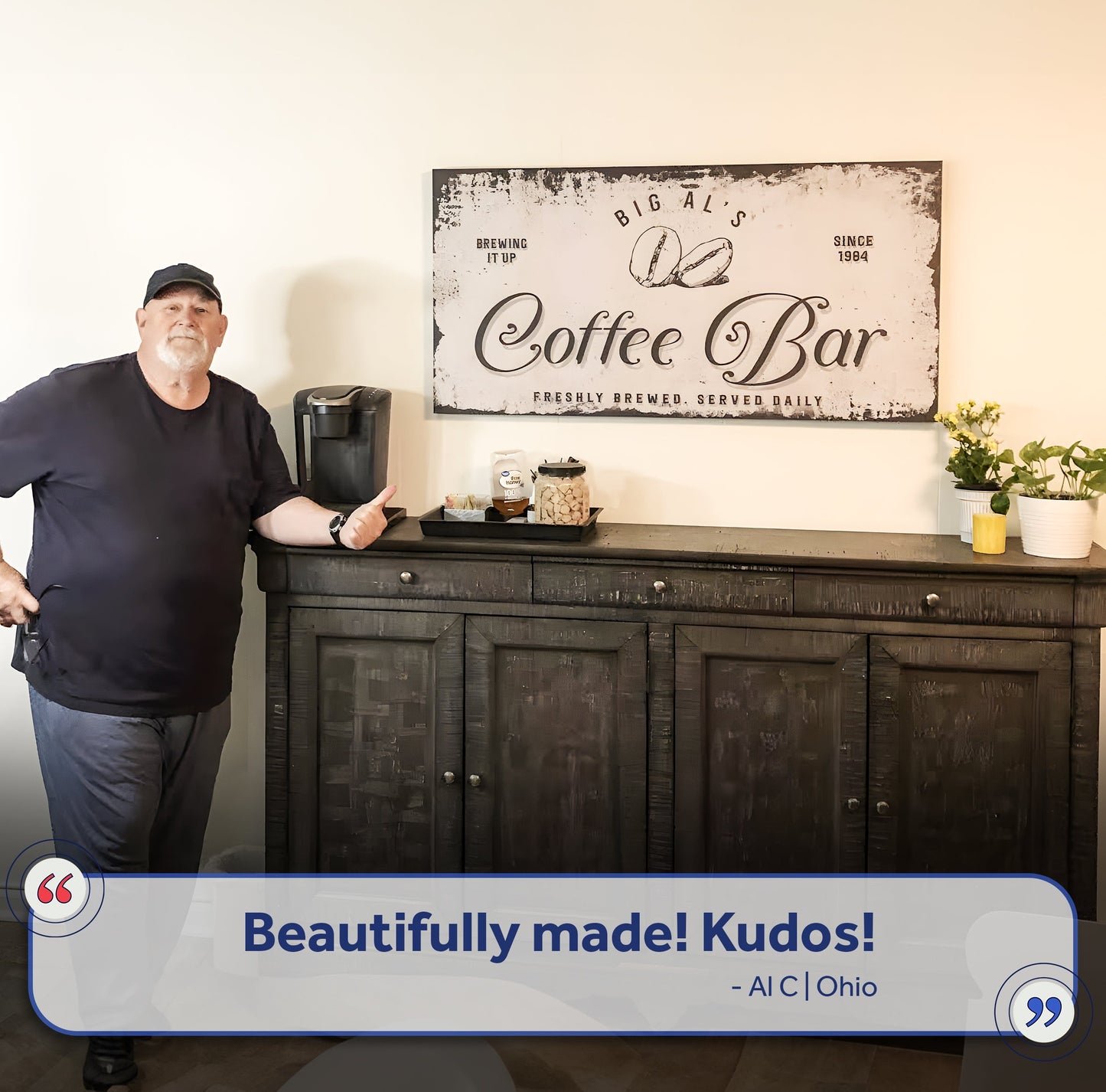 Coffee Bar Sign IV canvas by Tailored Canvases with a black and white vintage sign on Tampa Home & Garden Store