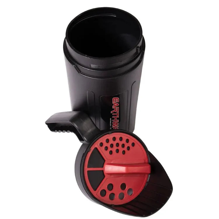 Earthshaker Hand Spreader black housing with red perforated wheel Rivendell Distribution on Tampa Home & Garden Store