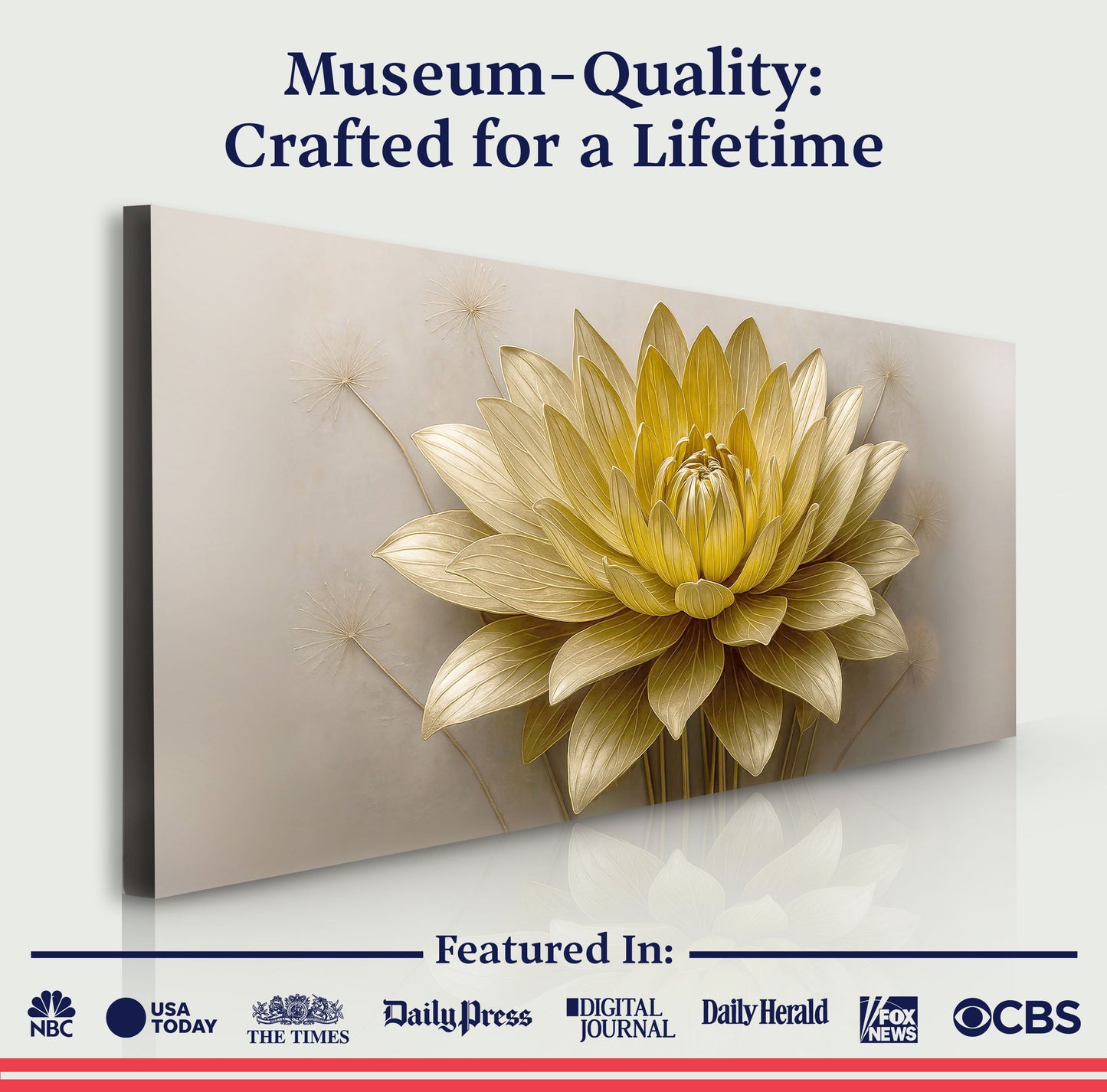 Golden Lotus Minimalist Abstract Wall Art III canvas by Tailored Canvases, gold crafting canvas on Tampa Home & Garden Store