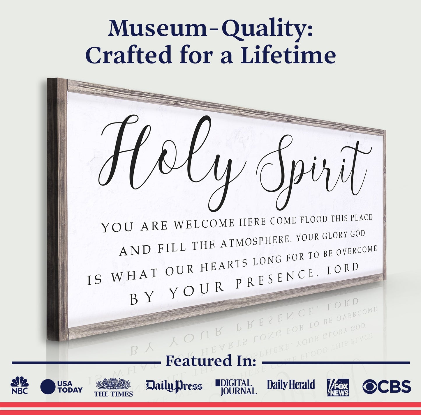 Canvas sign Holy Spirit You Are Welcome Here II with black script on white canvas on Tampa Home & Garden Store