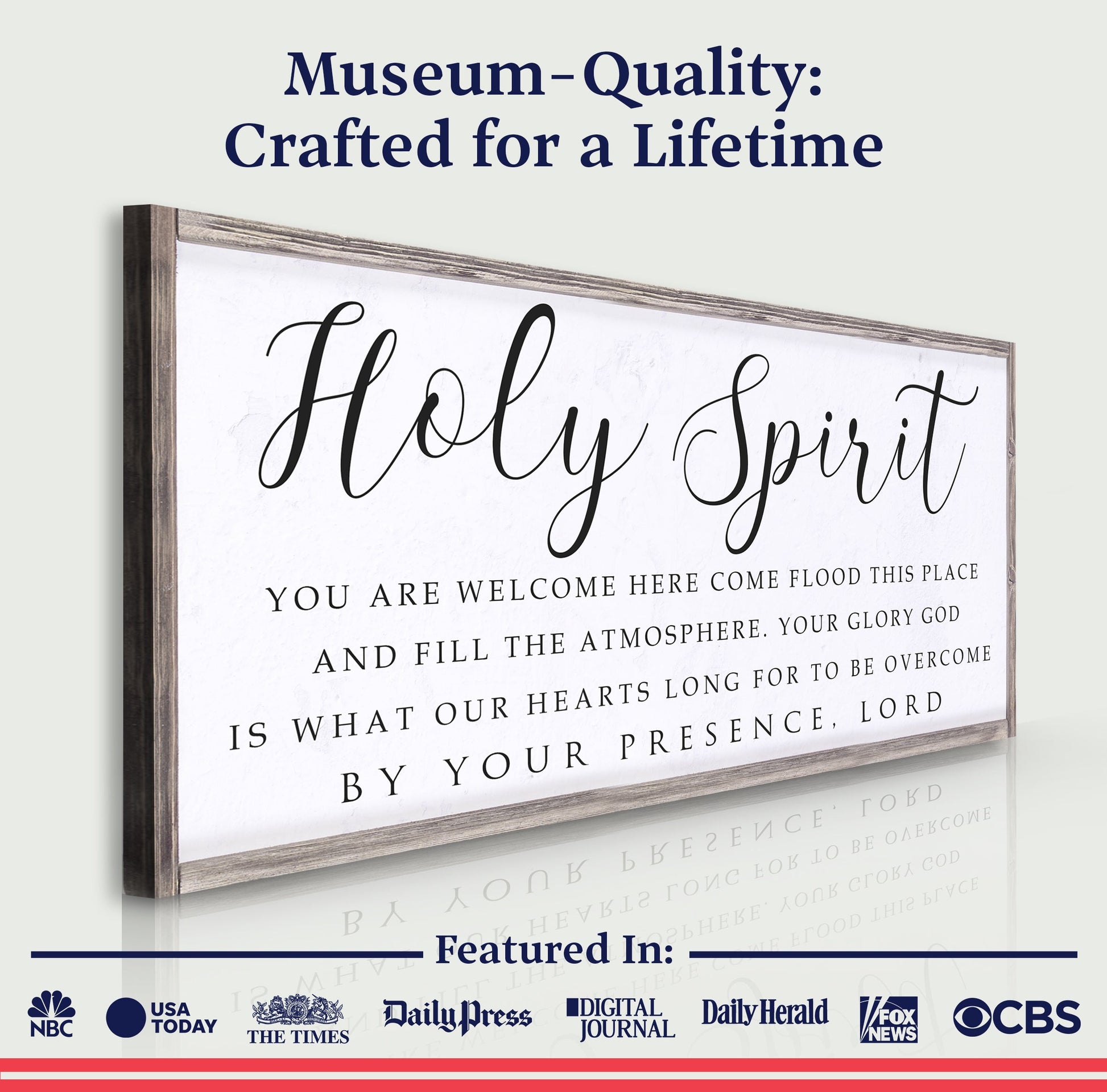 Canvas sign Holy Spirit You Are Welcome Here II with black script on white canvas on Tampa Home & Garden Store