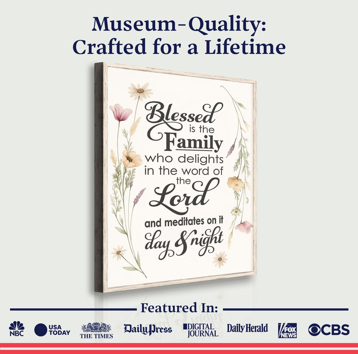 Blessed Is The Family faith sign canvas with floral border by Tailored Canvases on Tampa Home & Garden Store