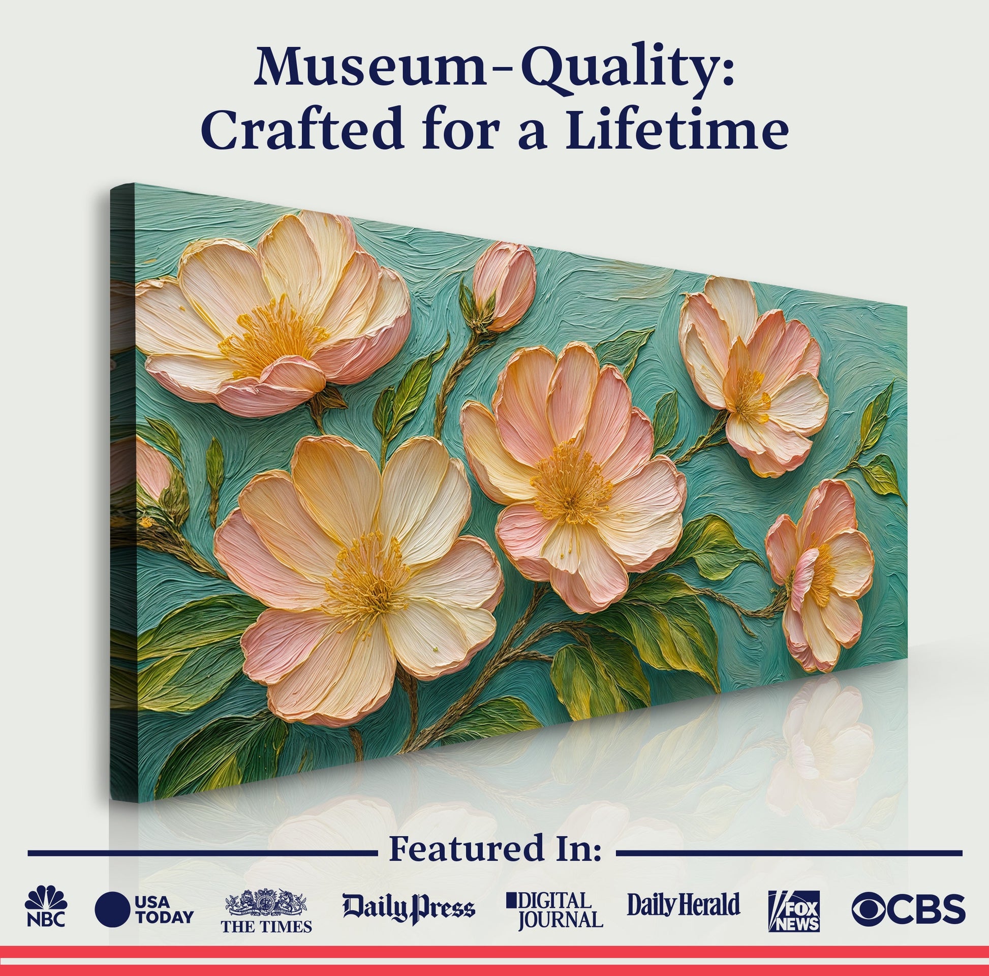 Blossoms Serenade Wall Art Crafting Canvas by Tailored Canvases; pink peonies on teal background on Tampa Home & Garden Store