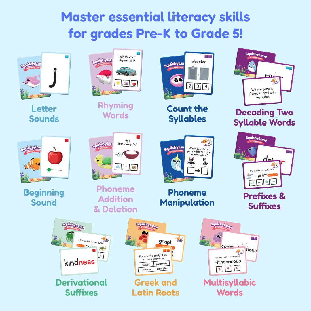 Squishyland Expansion Pack educational toy set by The Fidget Games with 11 literacy skill cards on Tampa Home & Garden Store