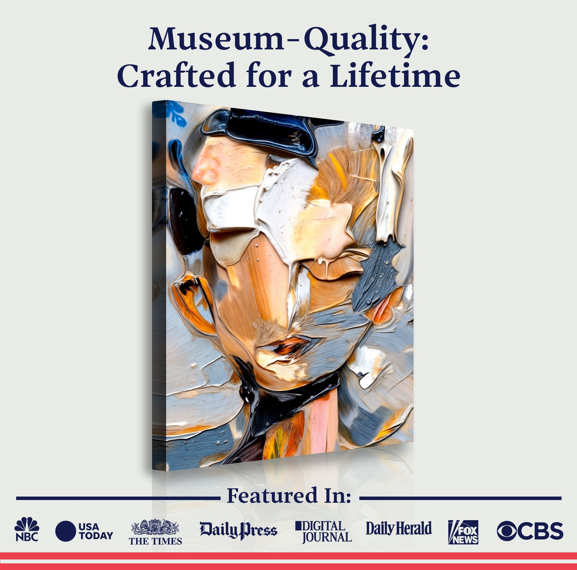 Beyond The Face Abstract Canvas by Tailored Canvases with orange blue beige oil swirls on Tampa Home & Garden Store