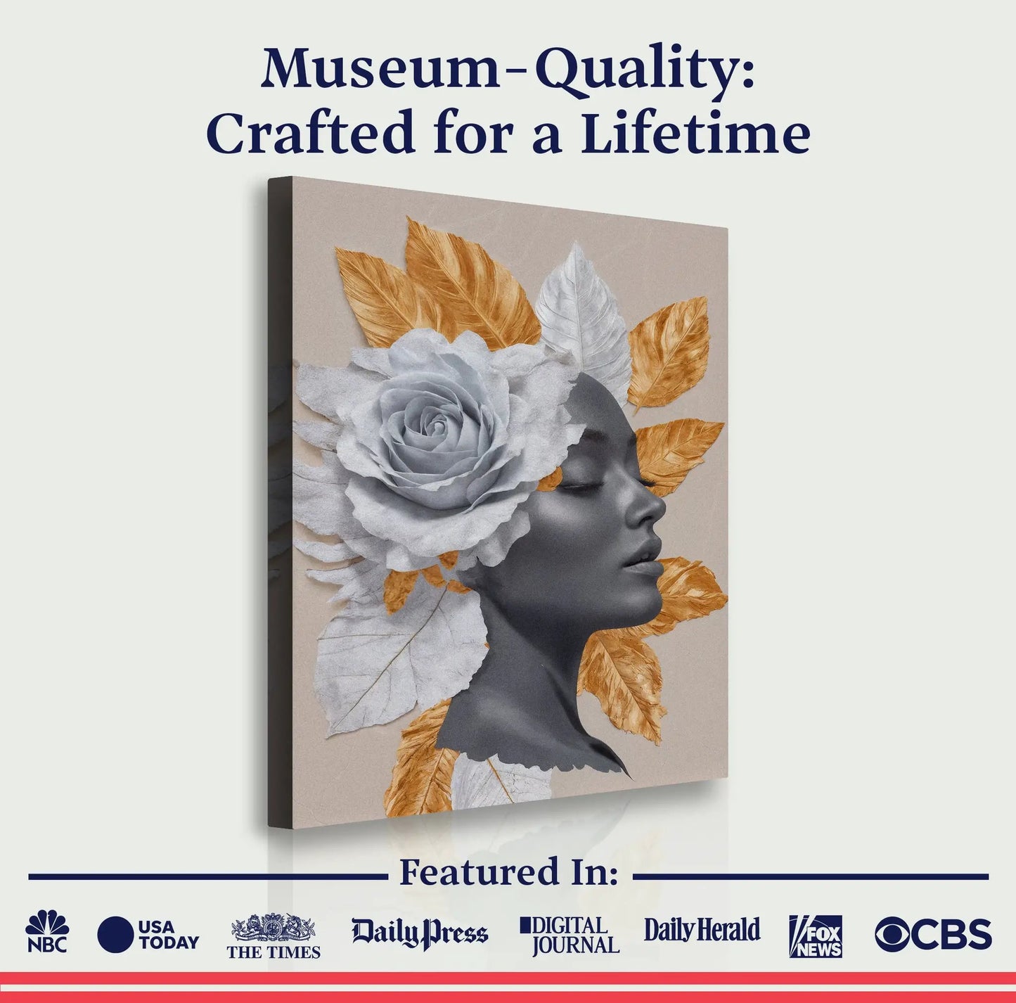 Floral Majesty Wall Art IV Crafting Canvas, grayscale portrait with white rose and orange leaves on Tampa Home & Garden Store