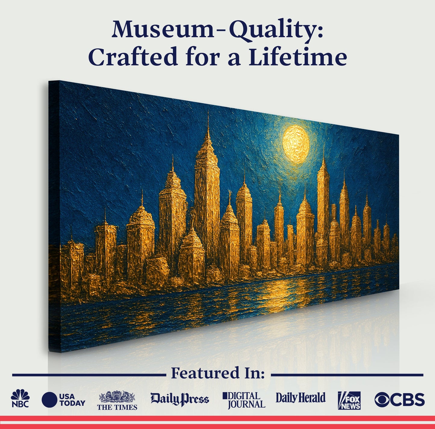Golden Cityscape Impasto Wall Art Canvas Tailored Canvases; blue skyline with gold towers on Tampa Home & Garden Store