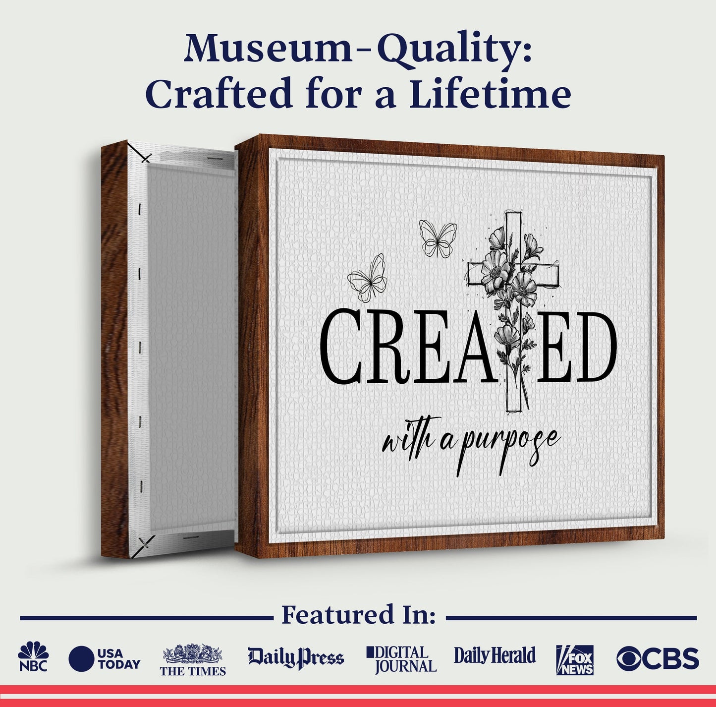 Canvas crafting sign Created With A Purpose Faith Sign II by Tailored Canvases wood frame on Tampa Home & Garden Store