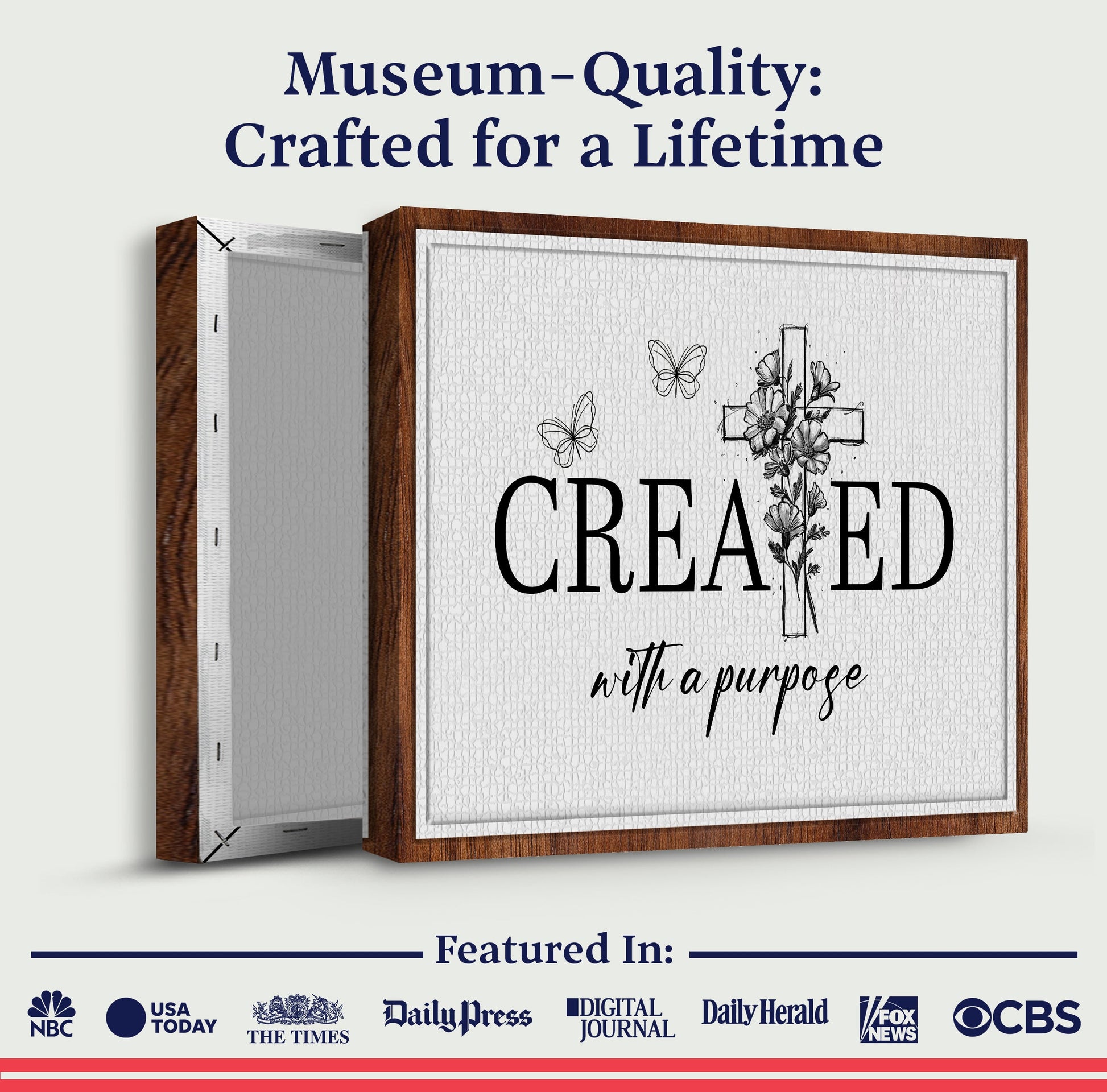 Canvas crafting sign Created With A Purpose Faith Sign II by Tailored Canvases wood frame on Tampa Home & Garden Store
