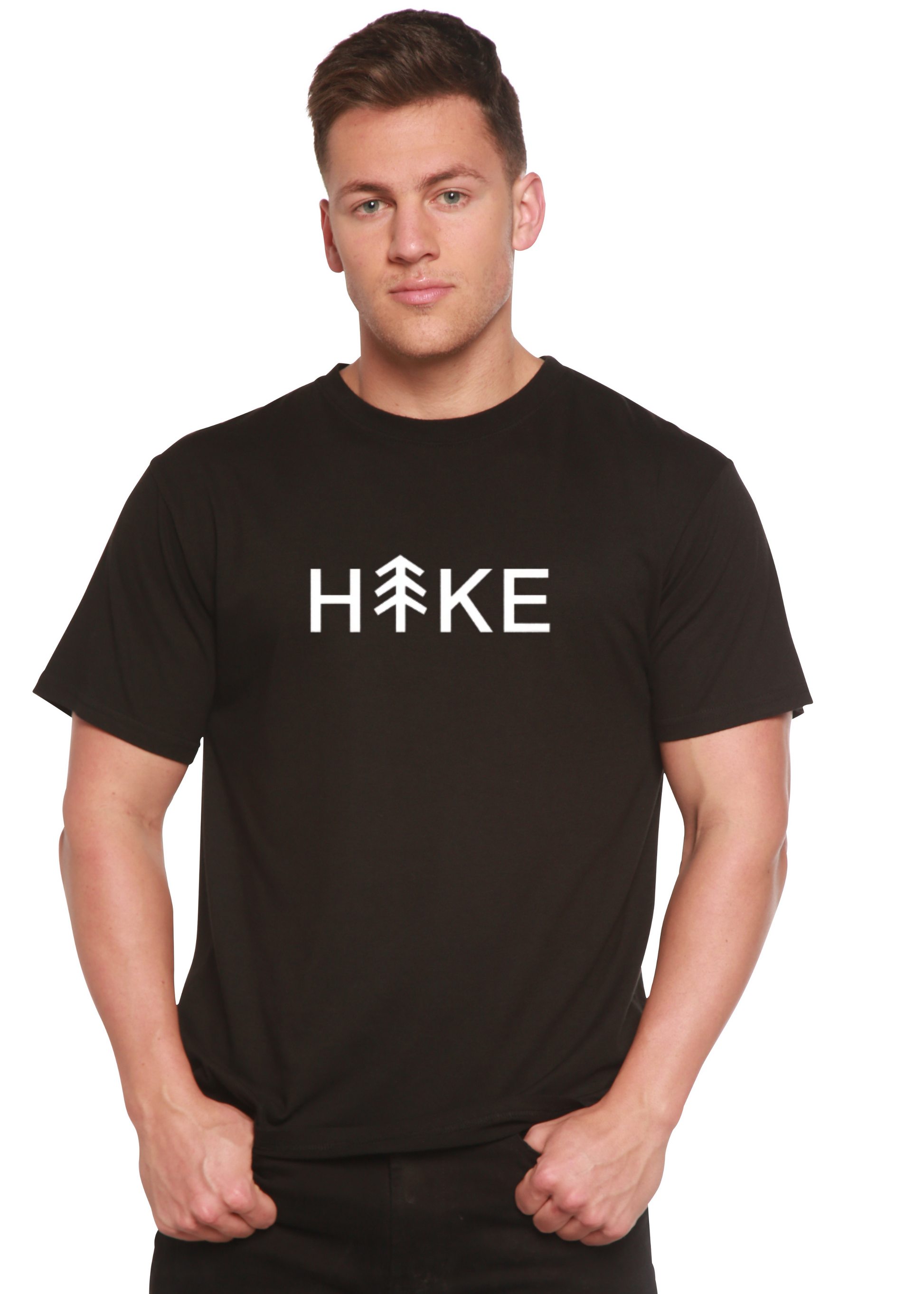 Black Hike graphic T-shirt for men, bamboo viscose/organic cotton short sleeve on Tampa Home & Garden Store