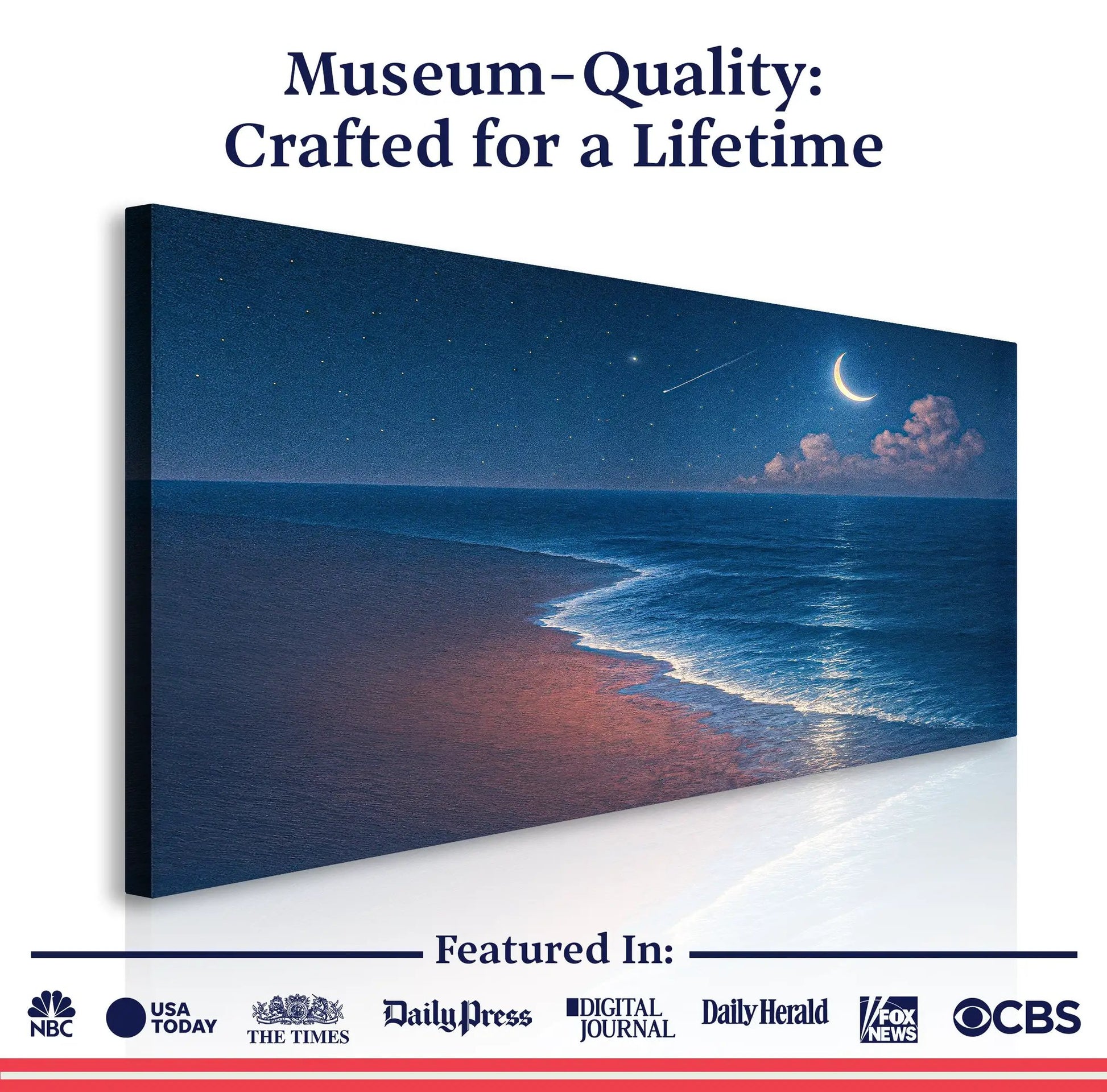 Beach Shoreline Coastal Wall Art V canvas by Tailored Canvases, night seascape crescent moon on Tampa Home & Garden Store