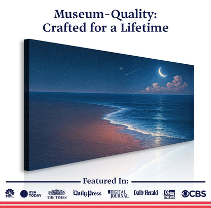 Beach Shoreline Coastal Wall Art V canvas by Tailored Canvases, night seascape crescent moon on Tampa Home & Garden Store