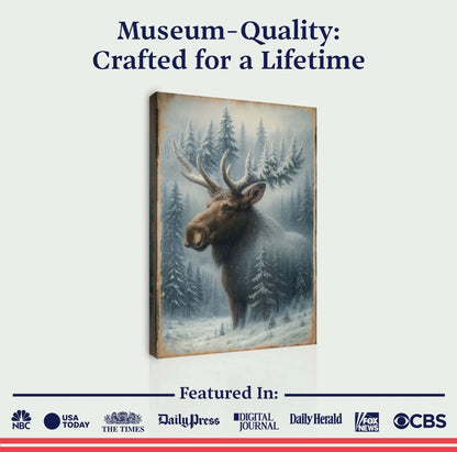 Snowy Forest Moose Double Exposure Canvas with a wooden frame Tailored Canvases on Tampa Home & Garden Store