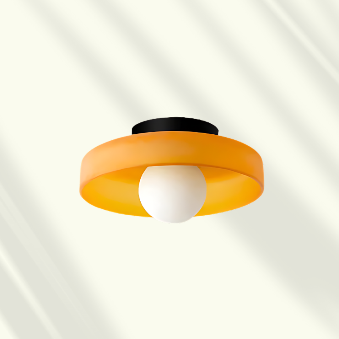 Modern LED Ceiling Light Moktan Sabai with orange ring and white globe on Tampa Home & Garden Store