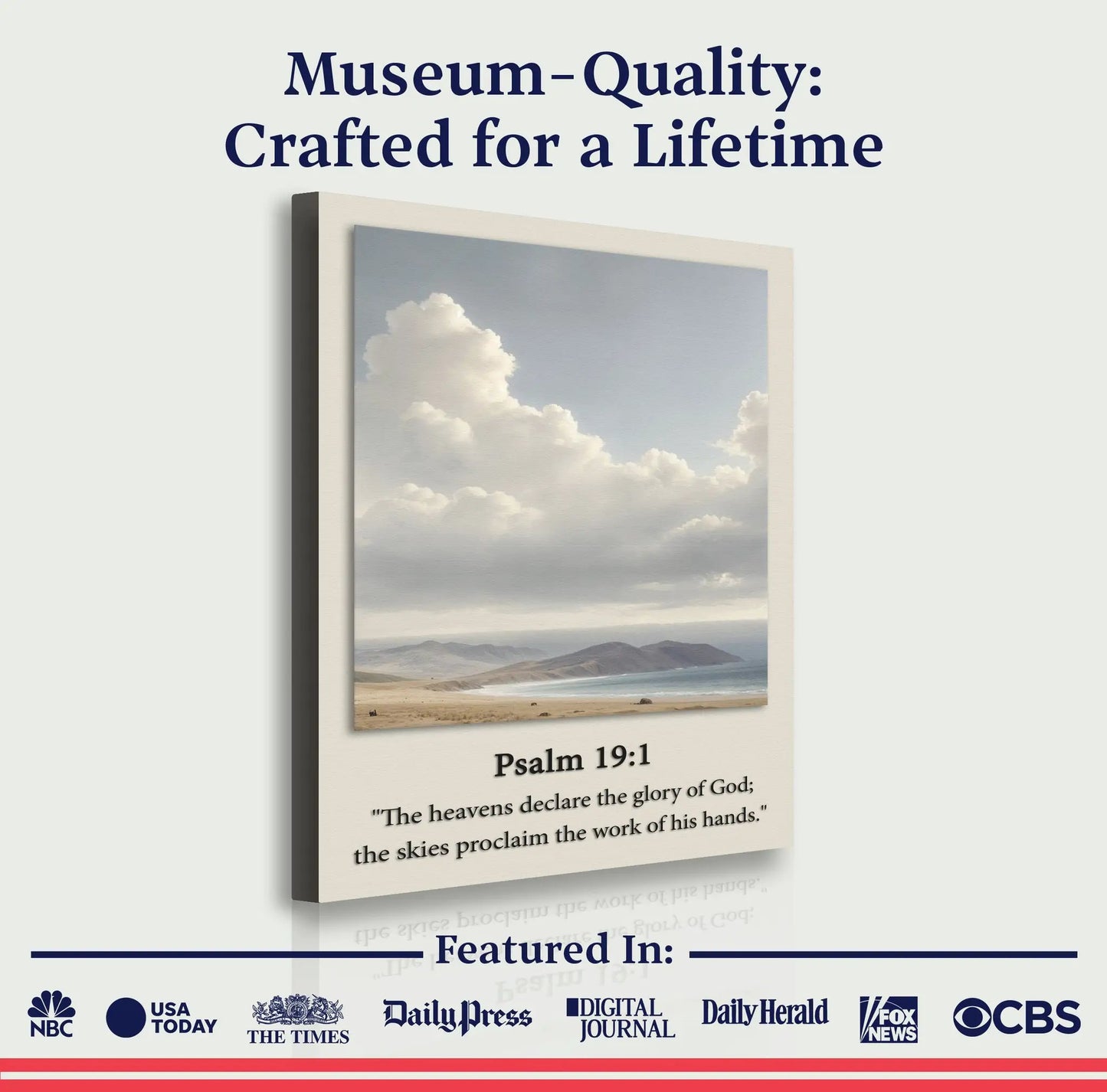 Canvas faith sign Psalm 19:1 by Tailored Canvases with cloudy sky scene for crafting decor on Tampa Home & Garden Store