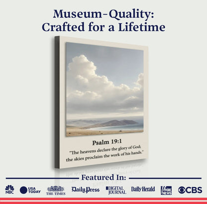 Canvas faith sign Psalm 19:1 by Tailored Canvases with cloudy sky scene for crafting decor on Tampa Home & Garden Store