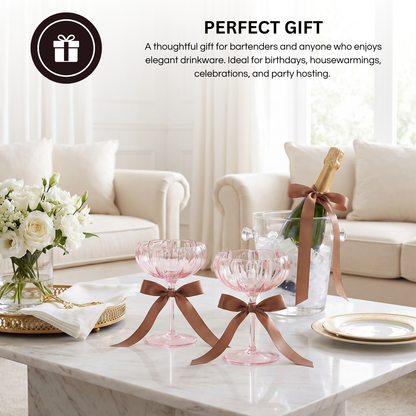 Blush Pink Floral Coupe and Cocktail Glasses