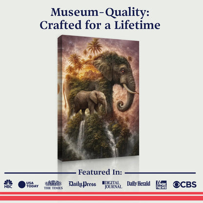 Elephant Jungle Majesty Crafting Canvas wall art by Tailored Canvases, dramatic jungle sunset with elephants on Tampa Home & Garden Store