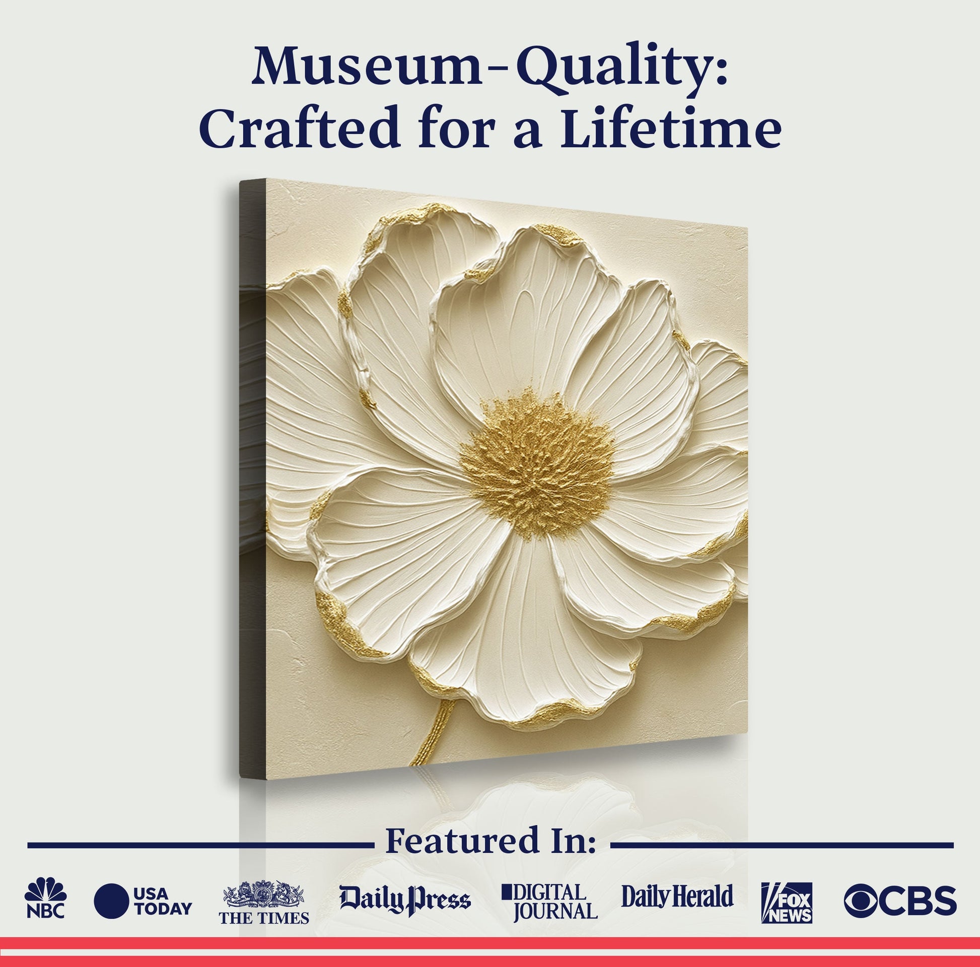Modern Abstract Flower Canvas by Tailored Canvases, beige textured with gold accents on Tampa Home & Garden Store