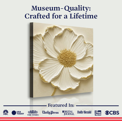 Modern Abstract Flower Canvas by Tailored Canvases, beige textured with gold accents on Tampa Home & Garden Store