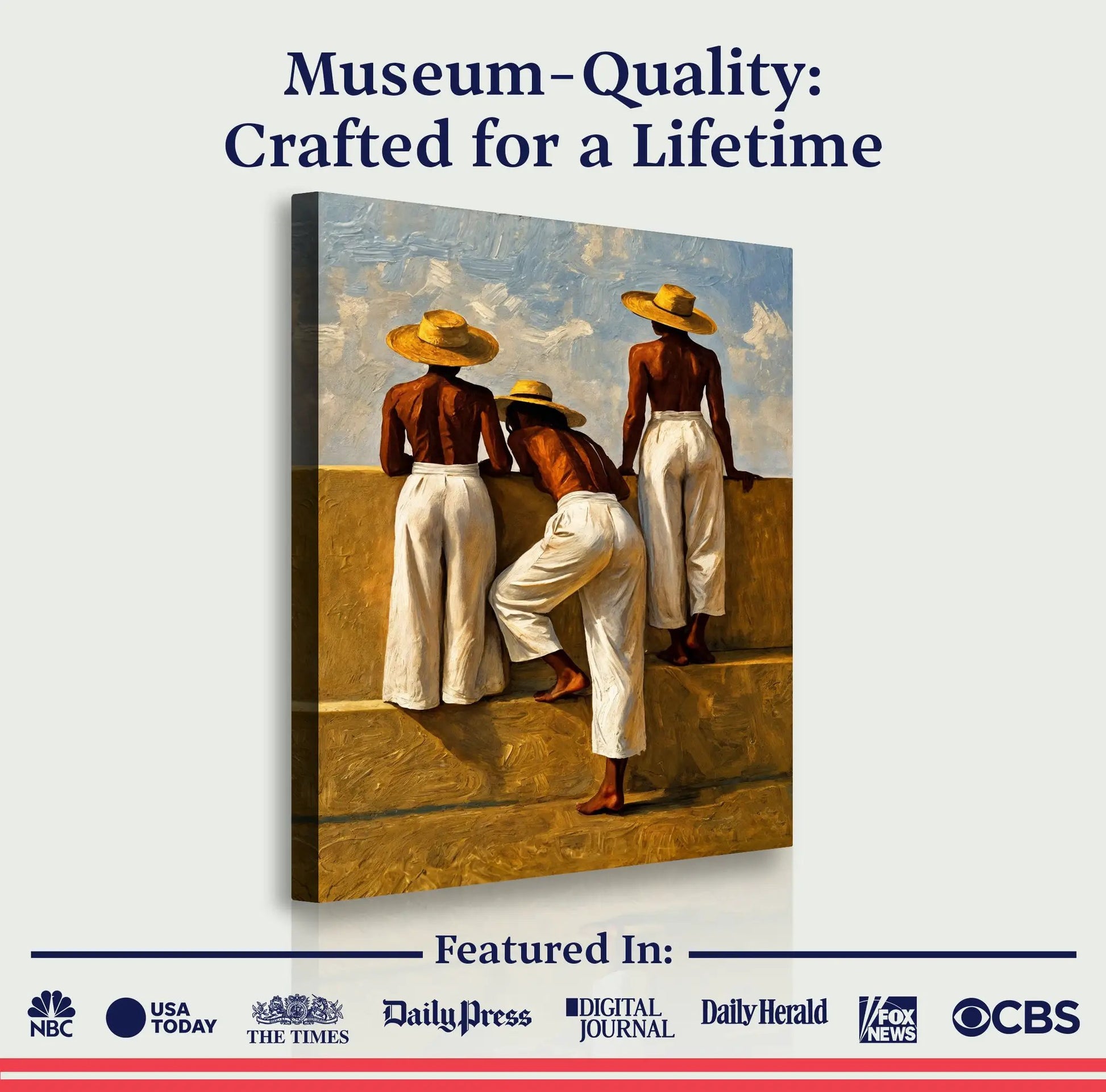 Summer Watchers canvas by Tailored Canvases; beach scene of figures in white and straw hats on Tampa Home & Garden Store