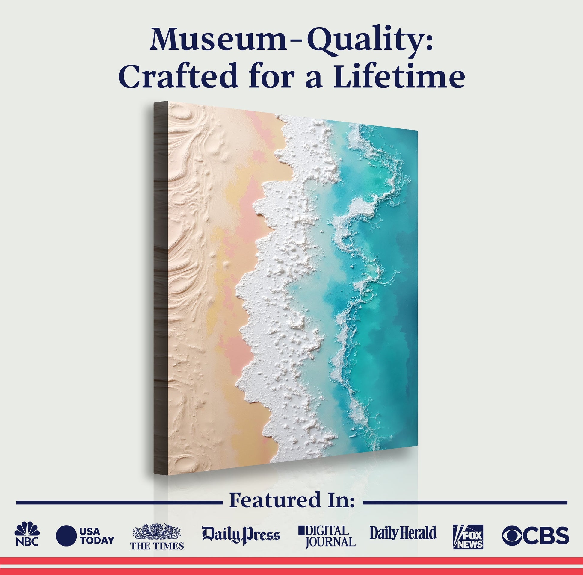 3D minimalist pink and blue ocean canvas with textured shoreline by Tailored Canvases on Tampa Home & Garden Store