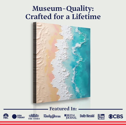 3D minimalist pink and blue ocean canvas with textured shoreline by Tailored Canvases on Tampa Home & Garden Store