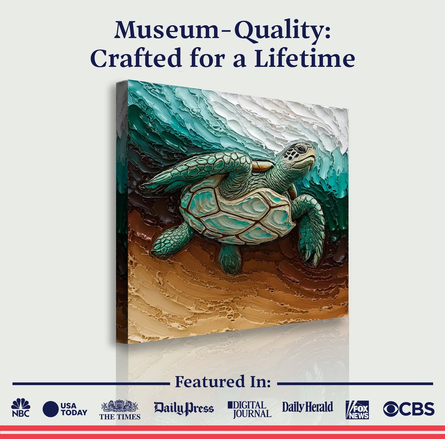 3D Turtle Wall Art canvas by Tailored Canvases, crafting canvas with teal sea turtle artwork on Tampa Home & Garden Store