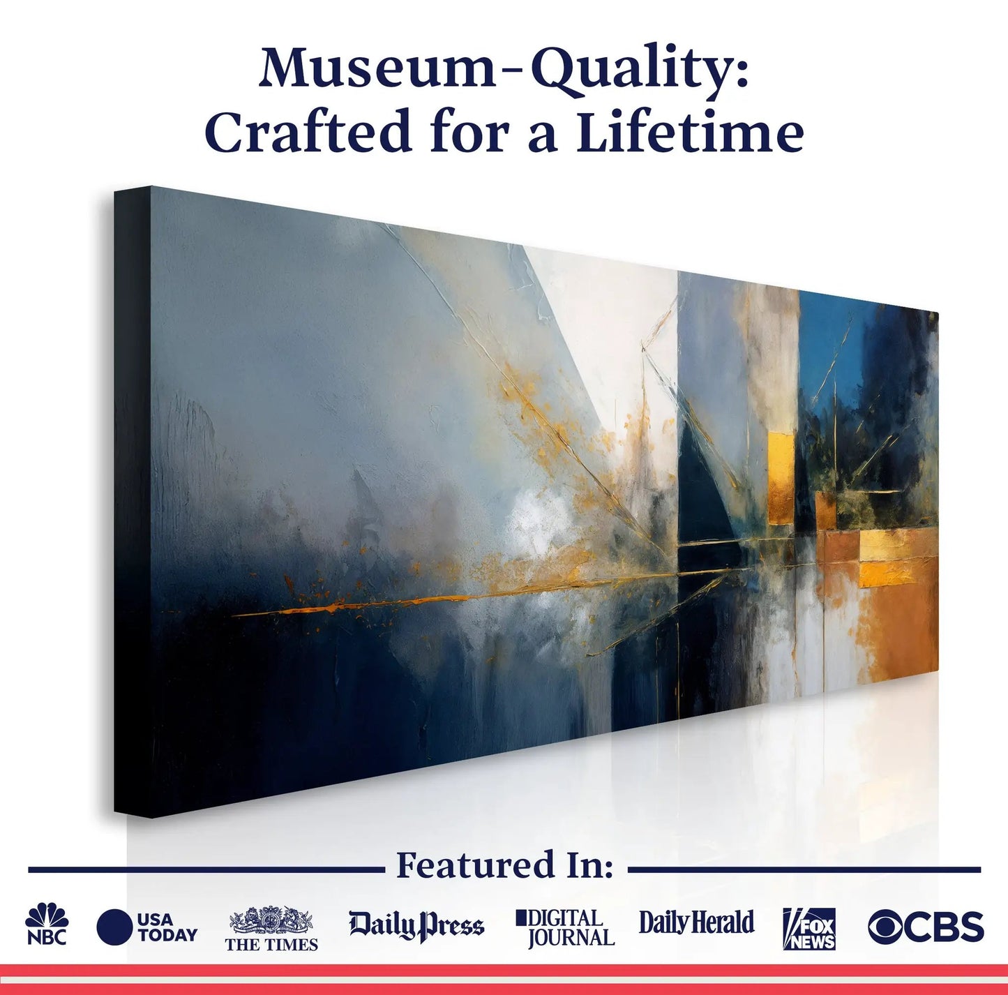 Abstract Geometric Lines Wall Art III canvas by Tailored Canvases in blue-gray with gold accents on Tampa Home & Garden Store