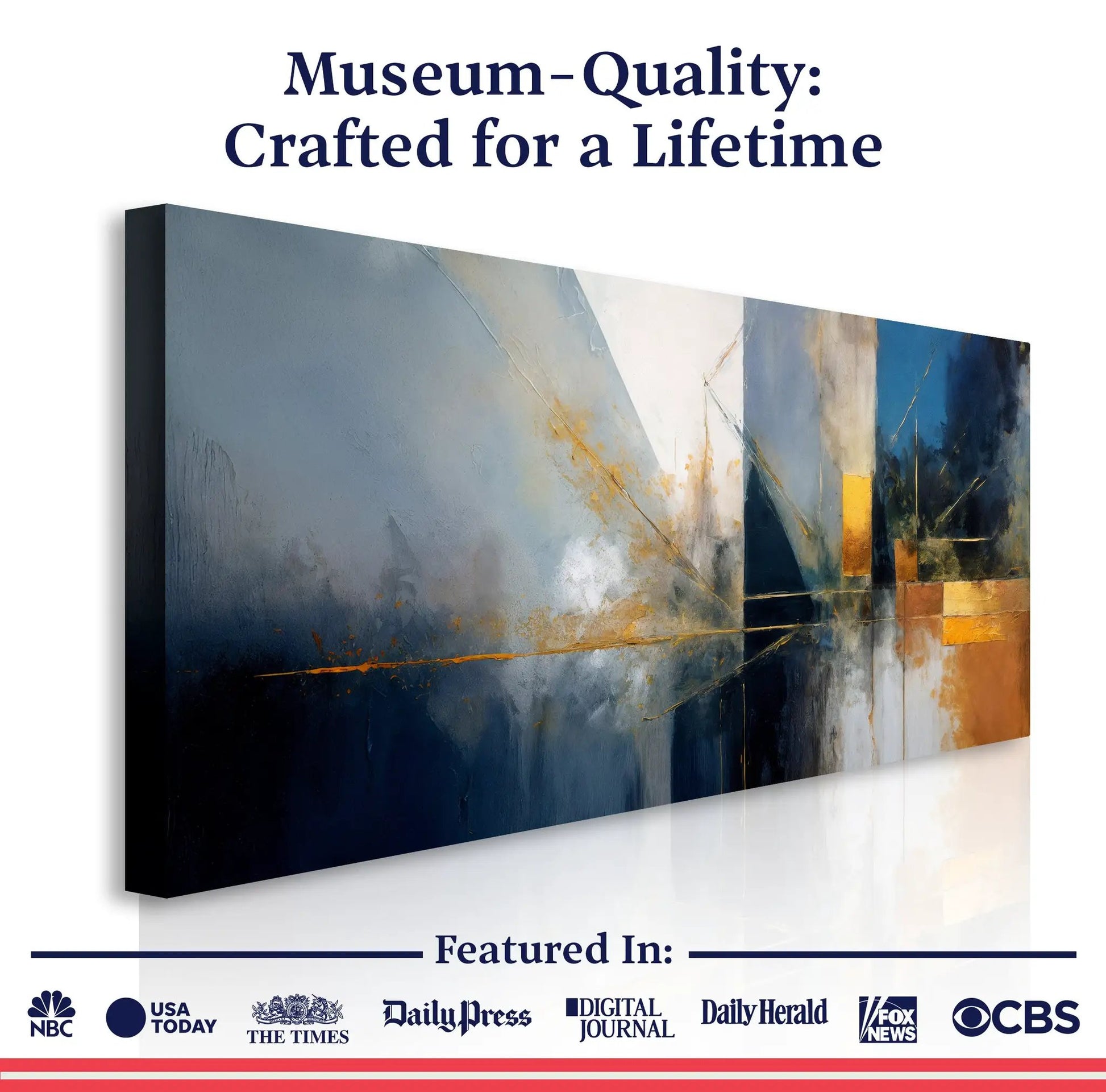Abstract Geometric Lines Wall Art III canvas by Tailored Canvases in blue-gray with gold accents on Tampa Home & Garden Store