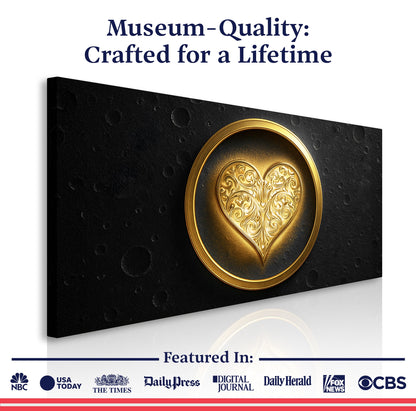 Heart Eclipse Wall Art canvas with black canvas surface and gold ring by Tailored Canvases on Tampa Home & Garden Store
