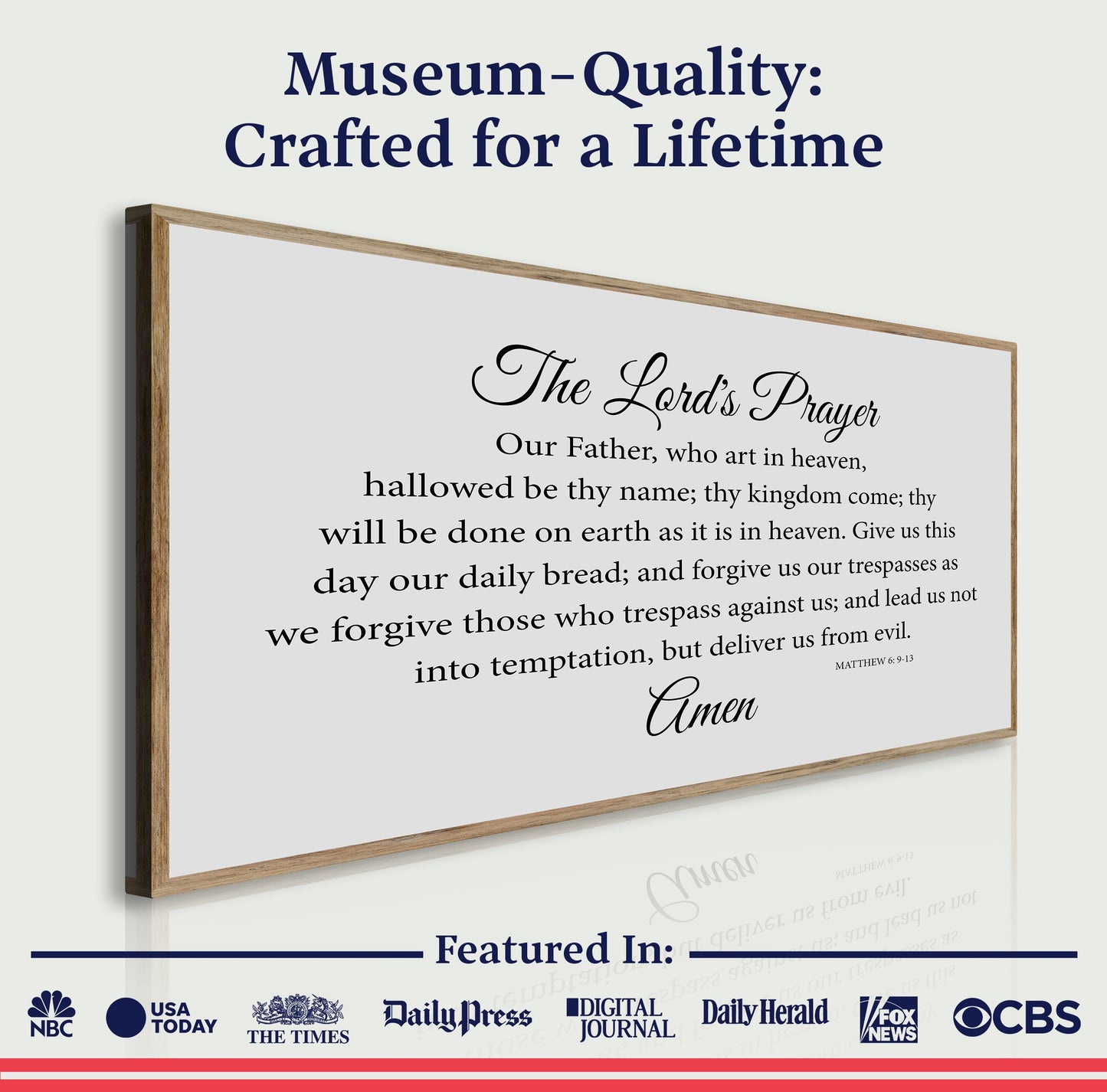 The Lord's Prayer Faith Sign canvas framed in wood with black script text on Tampa Home & Garden Store