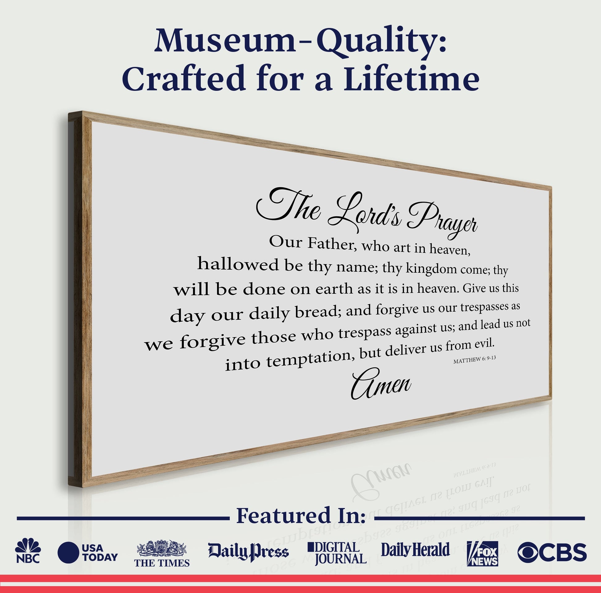 The Lord's Prayer Faith Sign canvas framed in wood with black script text on Tampa Home & Garden Store