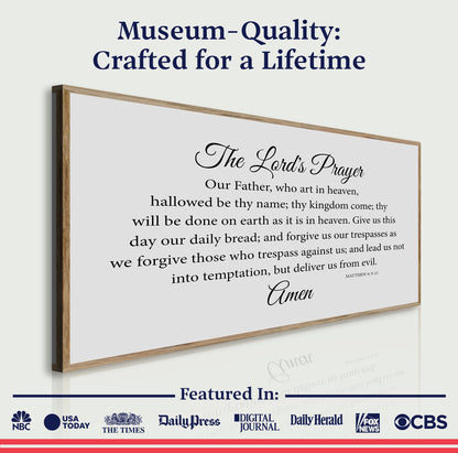 The Lord's Prayer Faith Sign canvas framed in wood with black script text on Tampa Home & Garden Store