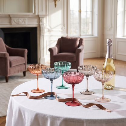 Muted Floral Coupe Cocktail Glasses Set of 6