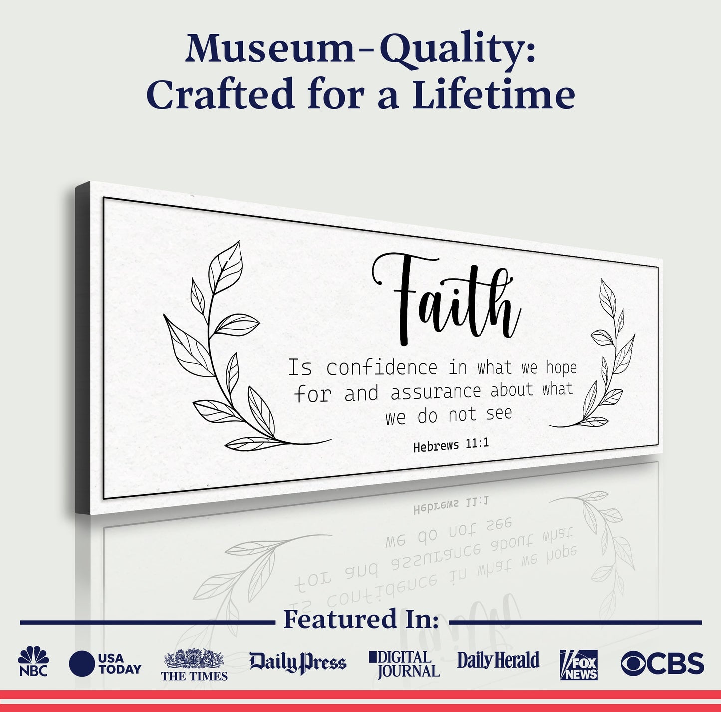 Canvas Faith Is Confidence sign by Tailored Canvases with leafy border and Hebrews 11:1 on Tampa Home & Garden Store