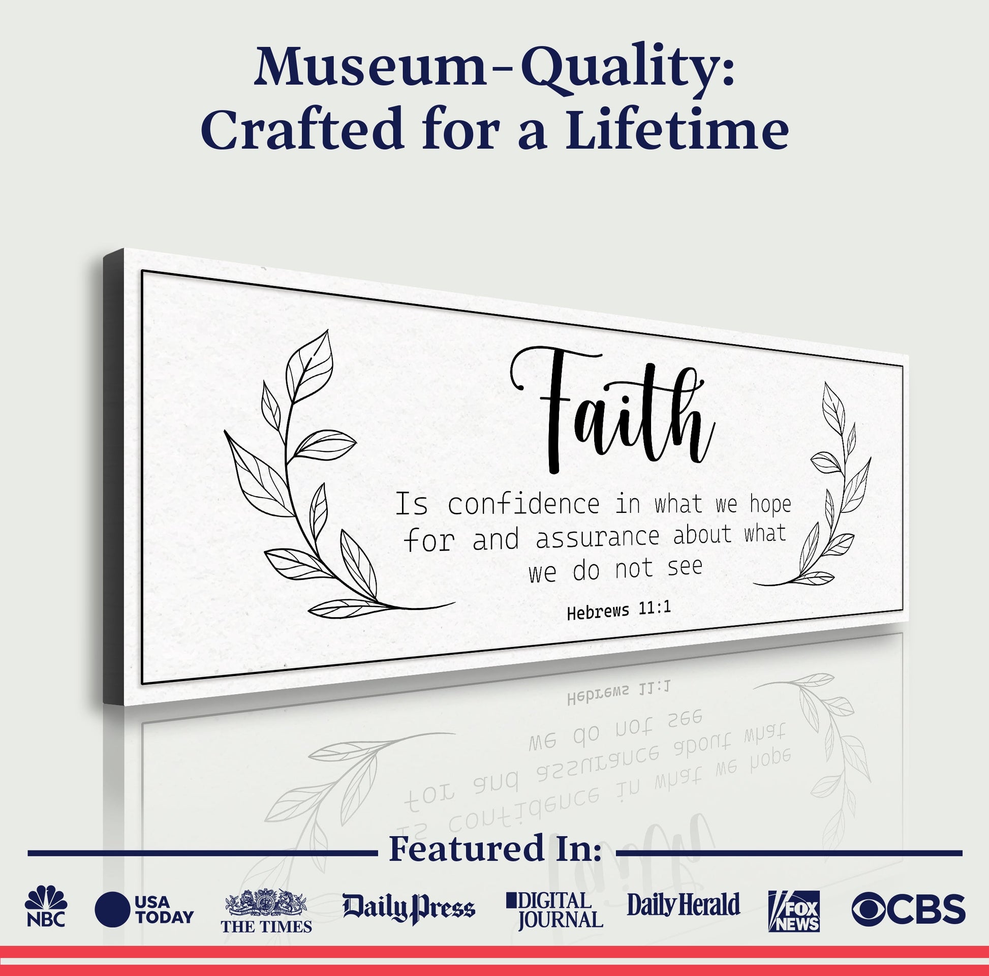 Canvas Faith Is Confidence sign by Tailored Canvases with leafy border and Hebrews 11:1 on Tampa Home & Garden Store