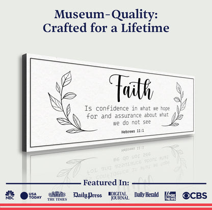 Canvas Faith Is Confidence sign by Tailored Canvases with leafy border and Hebrews 11:1 on Tampa Home & Garden Store