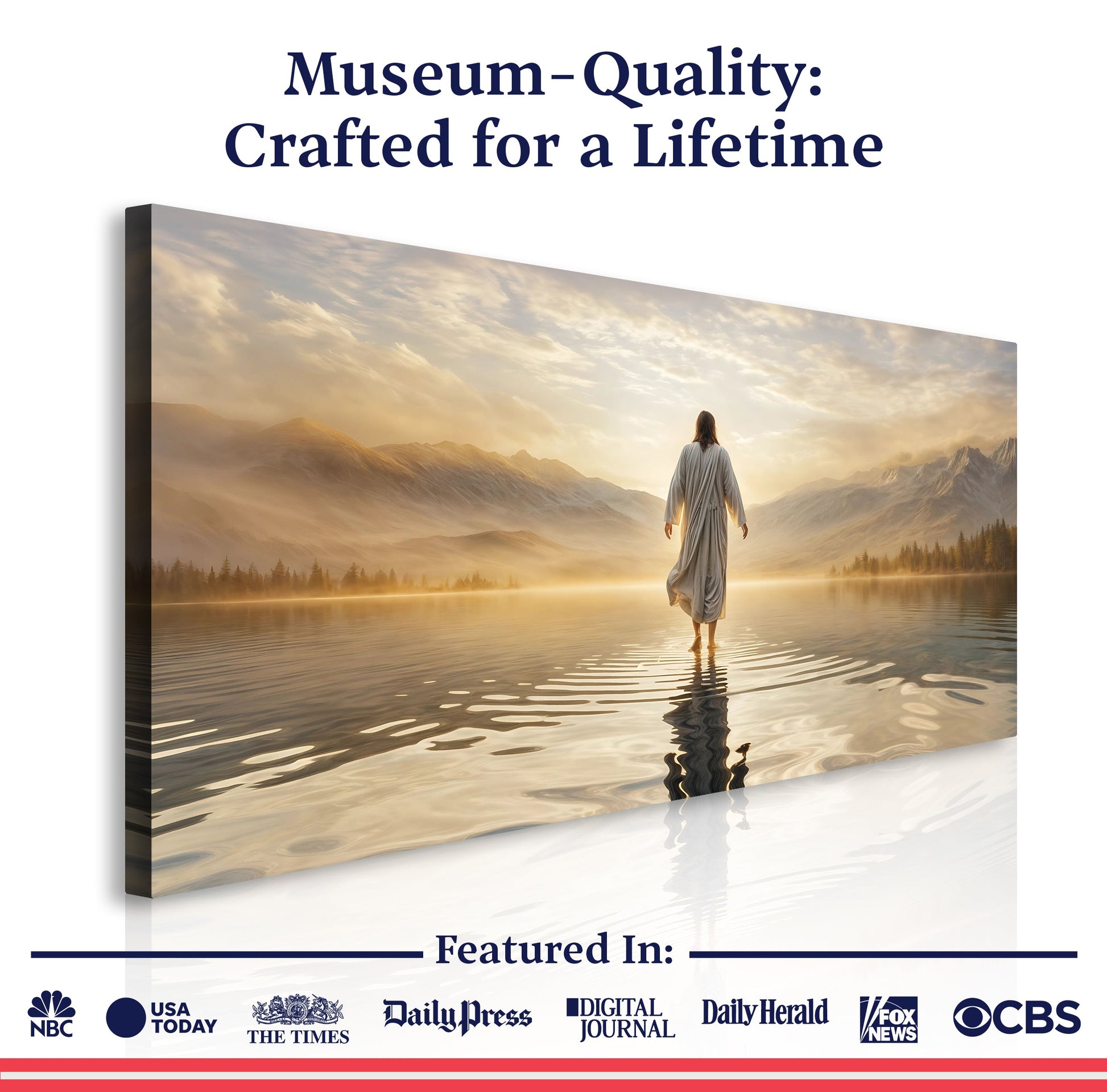 Reflections Faith Wall Art III by Tailored Canvases; robed figure in sunrise lake landscape on Tampa Home & Garden Store