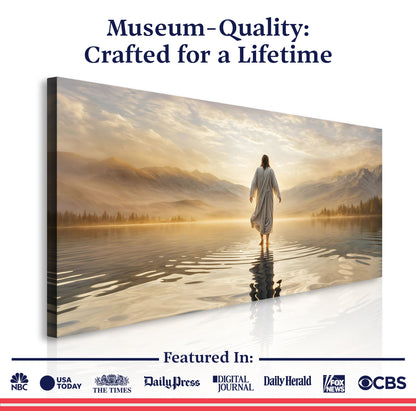 Reflections Faith Wall Art III by Tailored Canvases; robed figure in sunrise lake landscape on Tampa Home & Garden Store