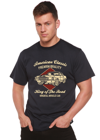 American Classic men's bamboo viscose/organic cotton graphic T-shirt navy with vintage car print on Tampa Home & Garden Store