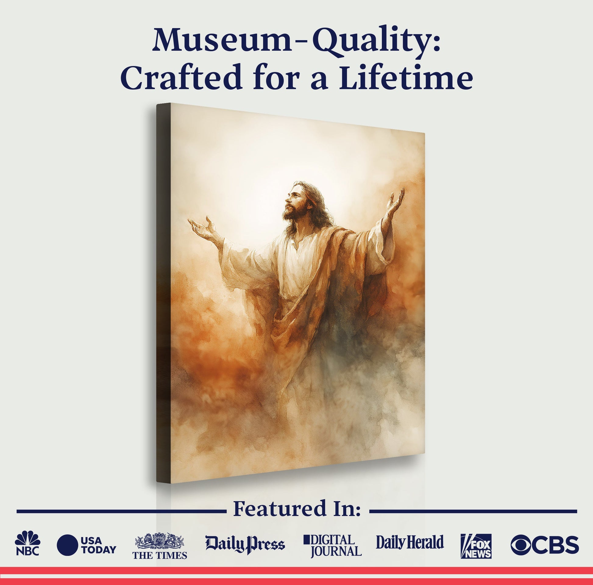 Risen Glory Faith Wall Art canvas by Tailored Canvases in warm sepia tones, crafting canvas on Tampa Home & Garden Store