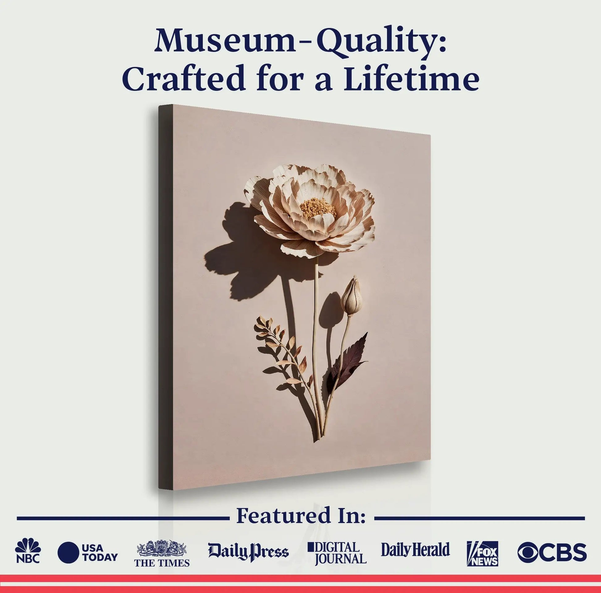 Minimalist Lone Flower Wall Art canvas by Tailored Canvases with beige dried flower on Tampa Home & Garden Store