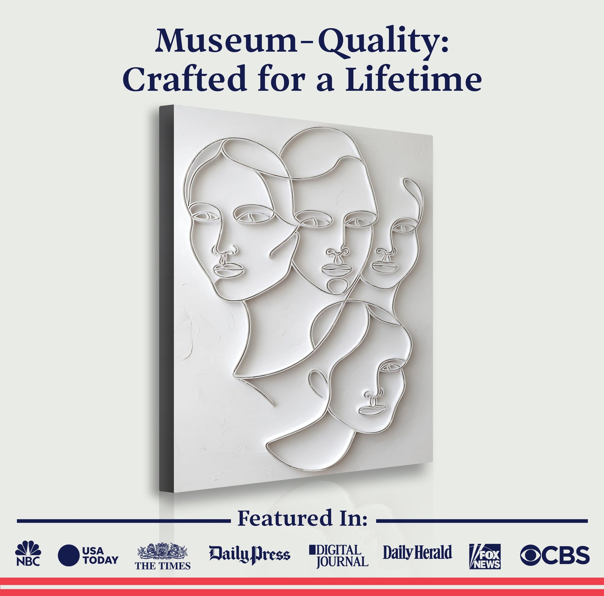 3D Minimalist Faces canvas by Tailored Canvases; white line-art faces in a sculpted relief on Tampa Home & Garden Store