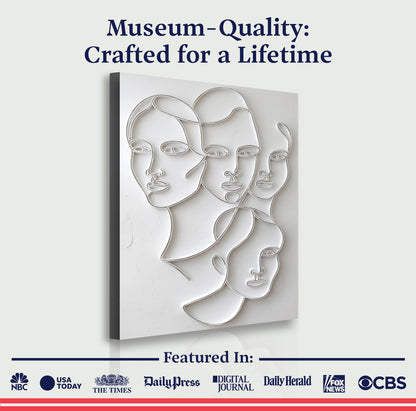 3D Minimalist Faces canvas by Tailored Canvases; white line-art faces in a sculpted relief on Tampa Home & Garden Store