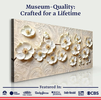 White Blossom Serenade Wall Art canvas by Tailored Canvases, ivory embossed floral texture on Tampa Home & Garden Store